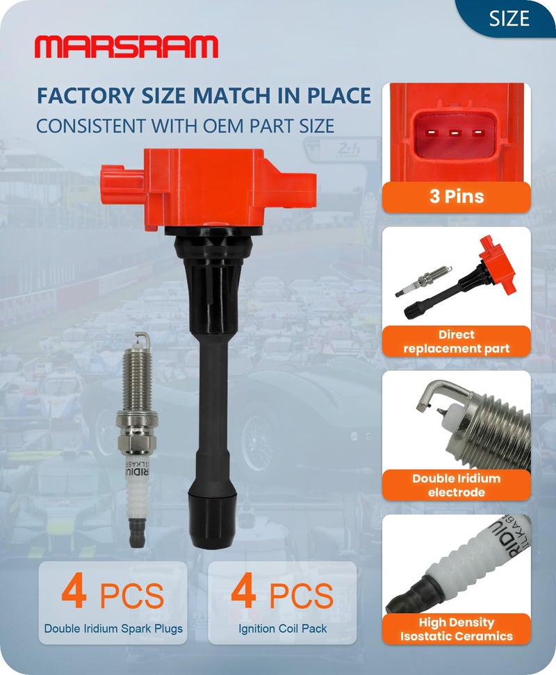 Marsram Ignition Coil Pack UF549 and Spark Plug 9029 set of 4 for 2007 2008 2009 2010 2011 2012 Nissan Altima Versa Sentra Cube NV200 2013 2014 2015 Infiniti M56 FX50 QX60 1.6/1.8/2.0/2.5/5.0/5.6L - Image 3