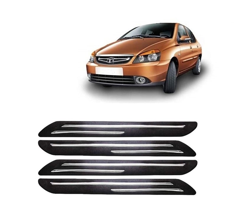Bowrain Car Bumper Protector for Tata Indigo C.S - (Black, Pack of 4, Chrome Strip) - Image 1