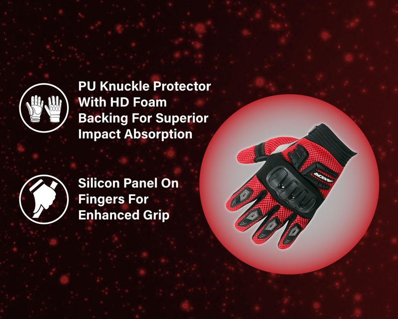 Axor Airstream Riding Gloves Providing Enhanced Grip and Impact Protection with Touchscreen Functionality and an Adjustable Fit-Black Red-M - Image 4