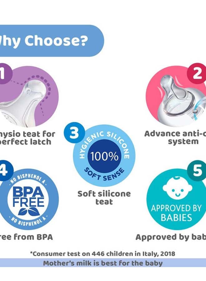 Chicco زجاجة تغذية الرفاهية (250 مل، متوسطة) 2م+ تدفق متوسط (أخضر) - Image 4