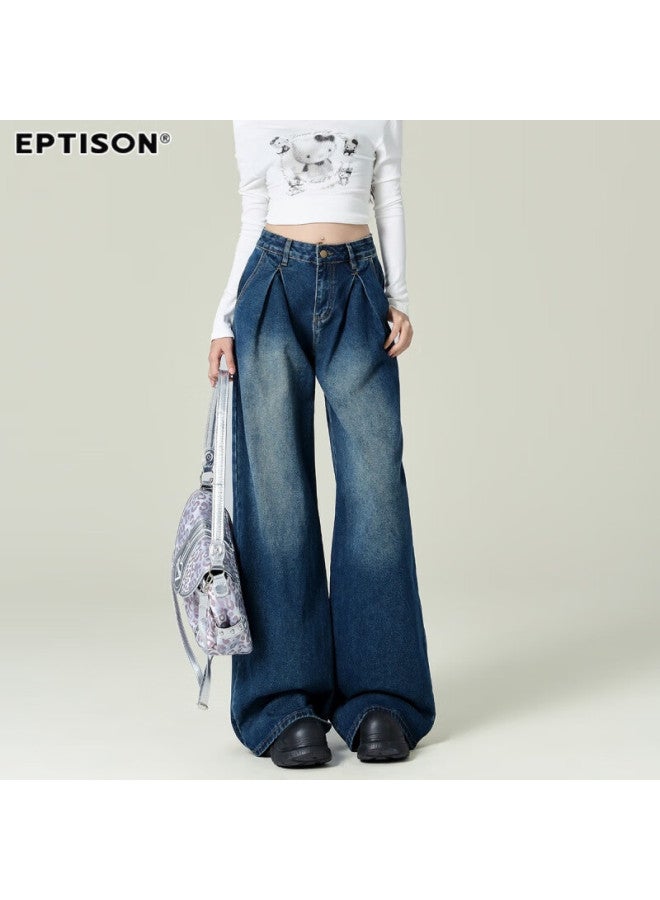 EPTISON Yipin Tiancheng "floor-dragging Wide Leg" Autumn Vintage Washed Denim Women's Loose-fit Slimming Wide Leg Pants For Women - Image 1
