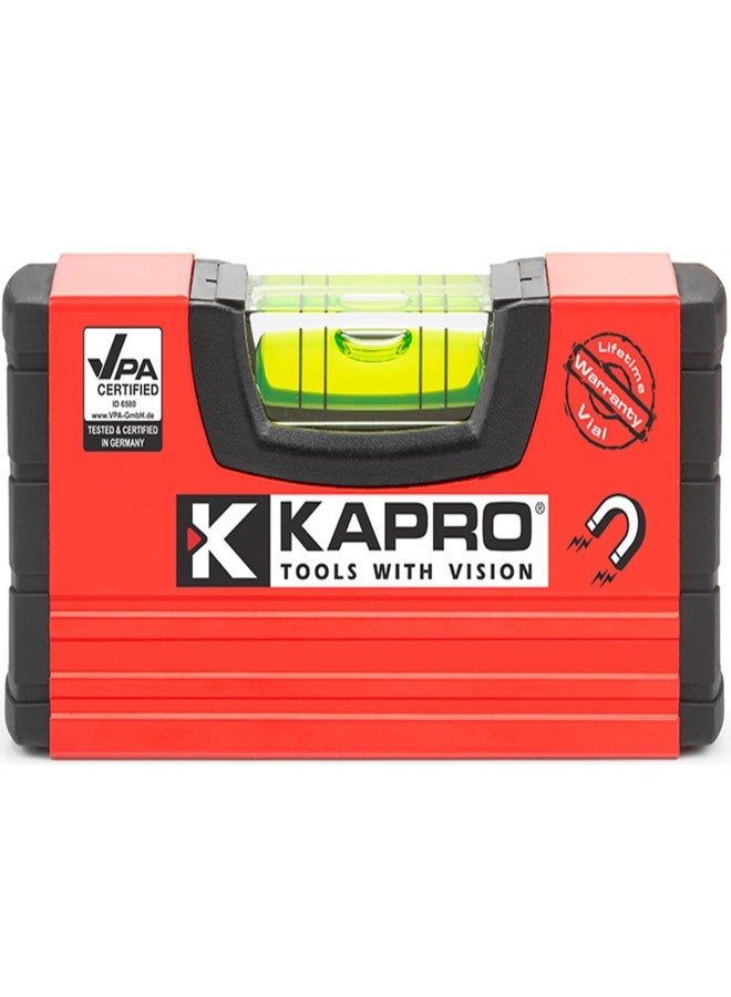 Kapro - 246 Handy Pocket Level - Magnetic - Features VPA Certified & Shock-Resistant Vial - with Rubber End Caps - Pocket-Sized and Compact - Aluminum Box Profile - 4” - Image 1