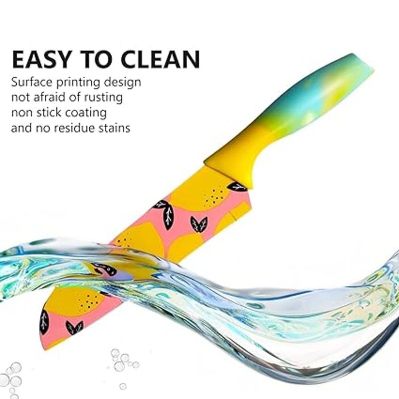 KITQO Colorful Kitchen Knife Set with Protective Sheaths Ultra Sharp Chefs Knife High Carbon Steel Blades with Special NonStick Coating 68 Inch Lemon Yellow - Image 2