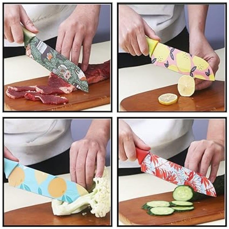 KITQO Colorful Kitchen Knife Set with Protective Sheaths Ultra Sharp Chefs Knife High Carbon Steel Blades with Special NonStick Coating 68 Inch Lemon Yellow - Image 3