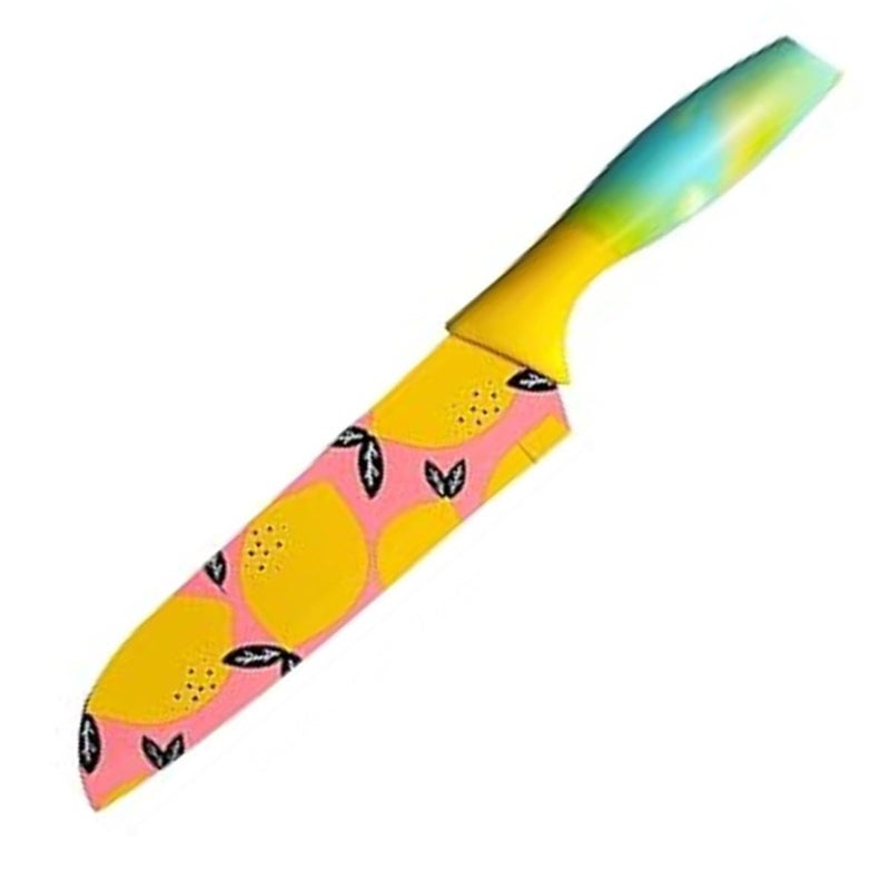 KITQO Colorful Kitchen Knife Set with Protective Sheaths Ultra Sharp Chefs Knife High Carbon Steel Blades with Special NonStick Coating 68 Inch Lemon Yellow - Image 1