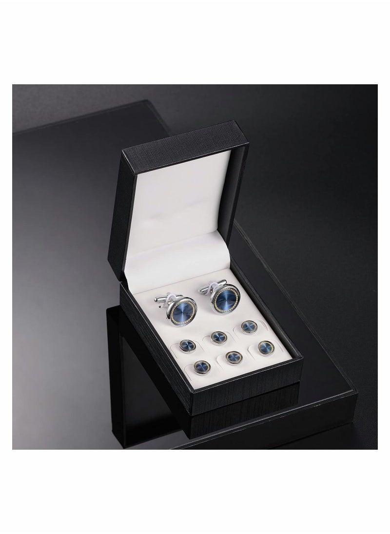 Cufflinks & Studs Set (1Pair Cufflinks & 3Pair Tuxedo Studs) Mens Jewelry Kit with Gift Box, Silver Cufflinks for Men & Dress Shirt Studs, Wedding Anniversary Gift Valentines Gifts for Him - Image 3