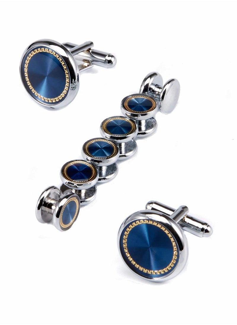 Cufflinks & Studs Set (1Pair Cufflinks & 3Pair Tuxedo Studs) Mens Jewelry Kit with Gift Box, Silver Cufflinks for Men & Dress Shirt Studs, Wedding Anniversary Gift Valentines Gifts for Him - Image 1