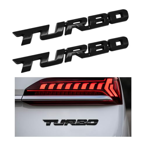 Yourkar 2PCS Turbo Car Emblem Decal 3D Metal Turbo Badge for Auto Side Body Fender Trunk Zinc Alloy Badge Decals Sticker for All Vehicles Trucks SUV Universal Car Accessories Black - Image 1
