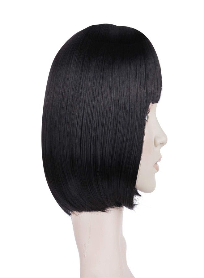 Queentas 10" Short Black Bob Wigs for Women Straight Bob Cut Hair Wig Synthetic Hair Wig with Bang for Girl Lady (Black,10Inch) - Image 4