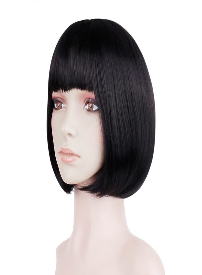 Queentas 10" Short Black Bob Wigs for Women Straight Bob Cut Hair Wig Synthetic Hair Wig with Bang for Girl Lady (Black,10Inch) - Image 3