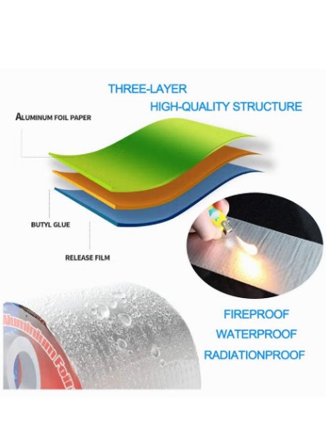1 لفة احترافية من رقائق الألومنيوم بوتيل الشريط، شريط لاصق ذاتي اللصق مقاوم للماء لسقف المنزل والحمام والمطبخ (5 متر) - Image 3