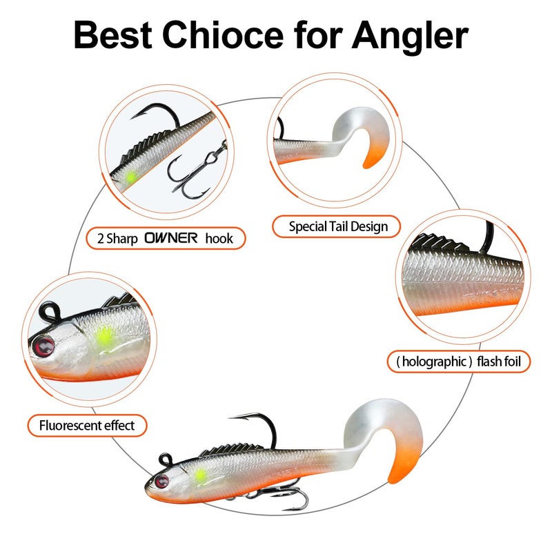 TRUSCEND Pre-Rigged Fishing Jigs, 1:50 Super Durable Soft Swimbait, Well-Made Lifelike Fishing Lures, Weedless Lure for Bass Trout Walleye, Saltwater Fishing Gear - Image 2