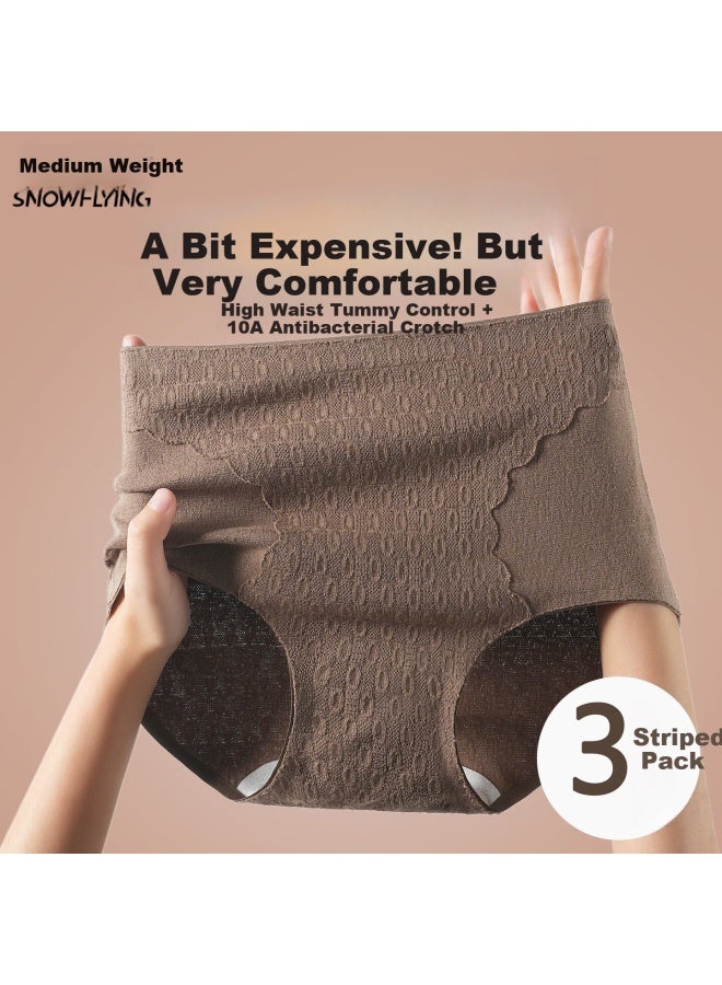 Snowflying Women's Pure Cotton High Waist Tummy Control Antibacterial Seamless Cotton Gusset Triangle Briefs 3-pack New Style - Image 1
