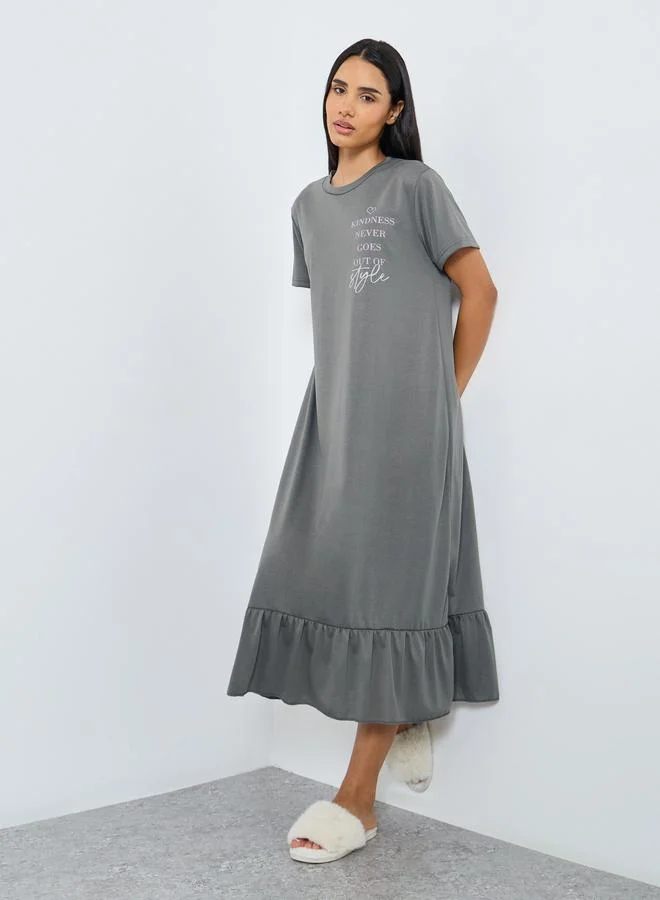Styli Styli Kindness Slogan Ruffle Hem Sleep T-Shirt Dress