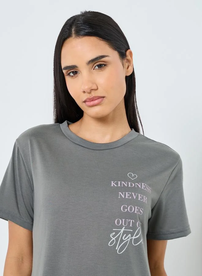 Styli Styli Kindness Slogan Ruffle Hem Sleep T-Shirt Dress