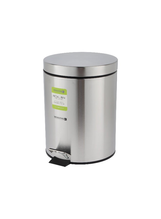 Royalford 7 liter Pedal Dustbin- RF12090/ Step On, Steel Pedals, Iron Handle, Plastic Base, for Waste Disposal, with Removable Inner bucket/ Trash Can for Home, Office, Bathroom, School, Restaurant/ Stainless Steel Bin, Slow Closing Lid and Hands Free Opening/ Silver - Image 3
