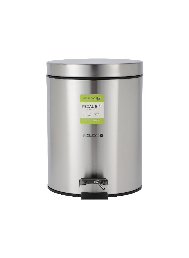 Royalford 7 liter Pedal Dustbin- RF12090/ Step On, Steel Pedals, Iron Handle, Plastic Base, for Waste Disposal, with Removable Inner bucket/ Trash Can for Home, Office, Bathroom, School, Restaurant/ Stainless Steel Bin, Slow Closing Lid and Hands Free Opening/ Silver - Image 1
