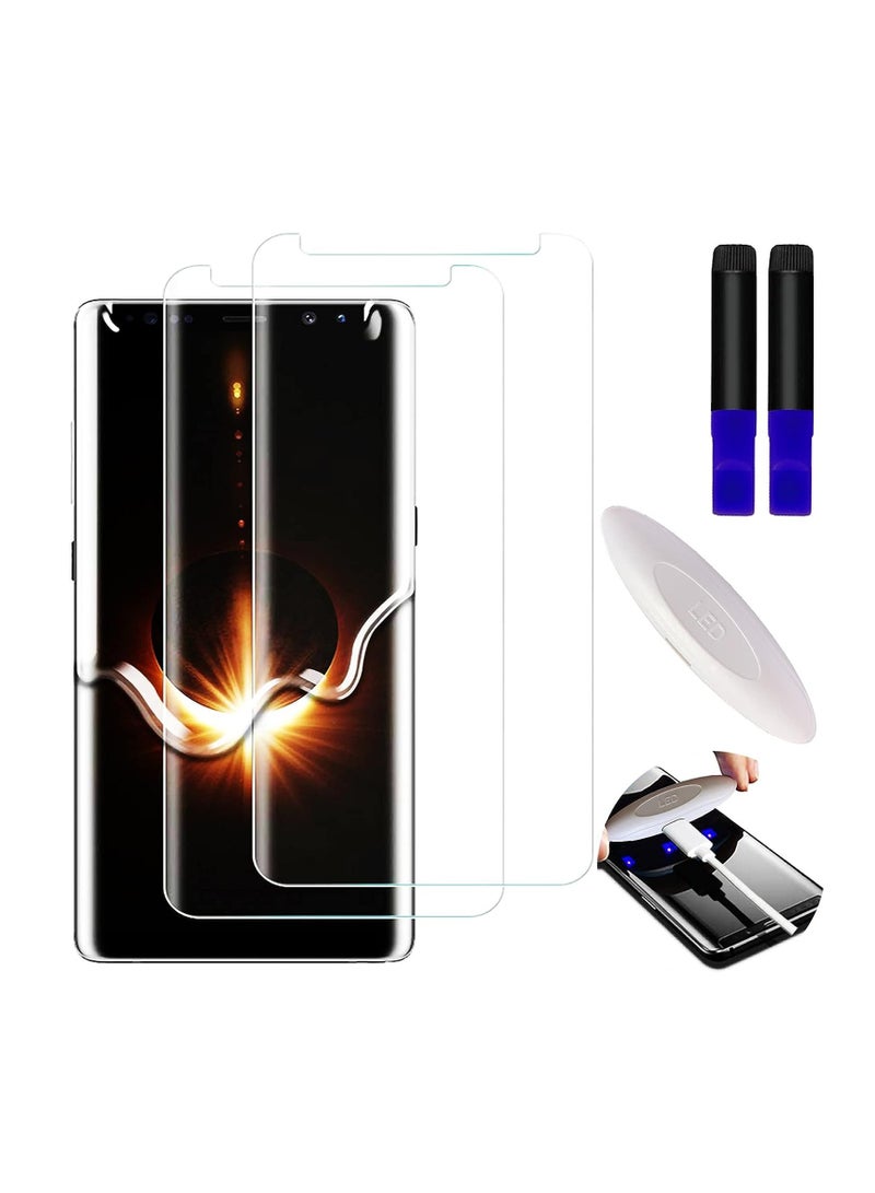 DUSALA [2 Pack Screen Protector Compatible for Samsung Galaxy Note 8 / Note 9 Full Edge 3D Curved Tempered Glass Film W/UV Liquid Adhesive Light Installation Kit (Case Friendly) - Image 1
