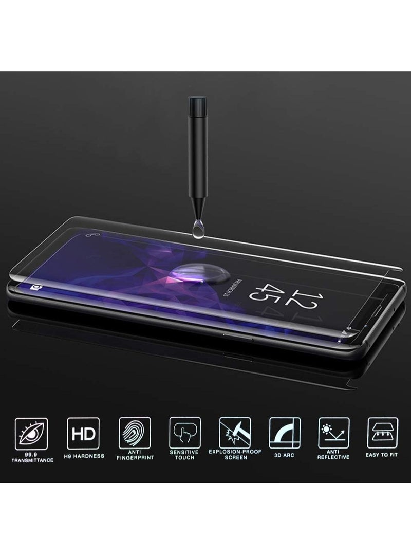 DUSALA [2 Pack Screen Protector Compatible for Samsung Galaxy Note 8 / Note 9 Full Edge 3D Curved Tempered Glass Film W/UV Liquid Adhesive Light Installation Kit (Case Friendly) - Image 2