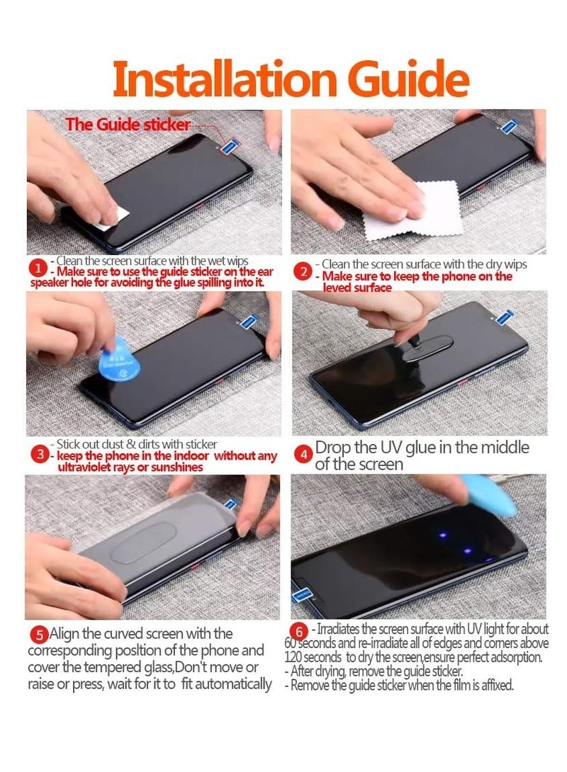 DUSALA [2 Pack Screen Protector Compatible for Samsung Galaxy Note 8 / Note 9 Full Edge 3D Curved Tempered Glass Film W/UV Liquid Adhesive Light Installation Kit (Case Friendly) - Image 4