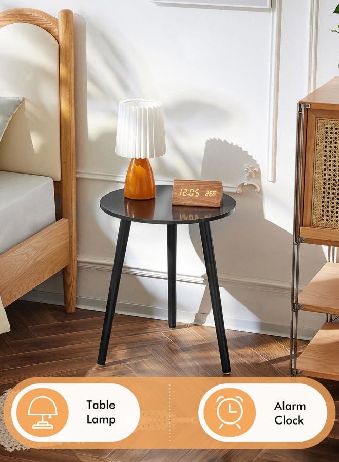 Apicizon Black Round Side Table, Black End Table for Small Spaces, Simple Nightstand for Living Room, Bedroom, Bedside Table Nursery Table with Black Wood Legs, 16.5 x 20.5 Inches - Image 2