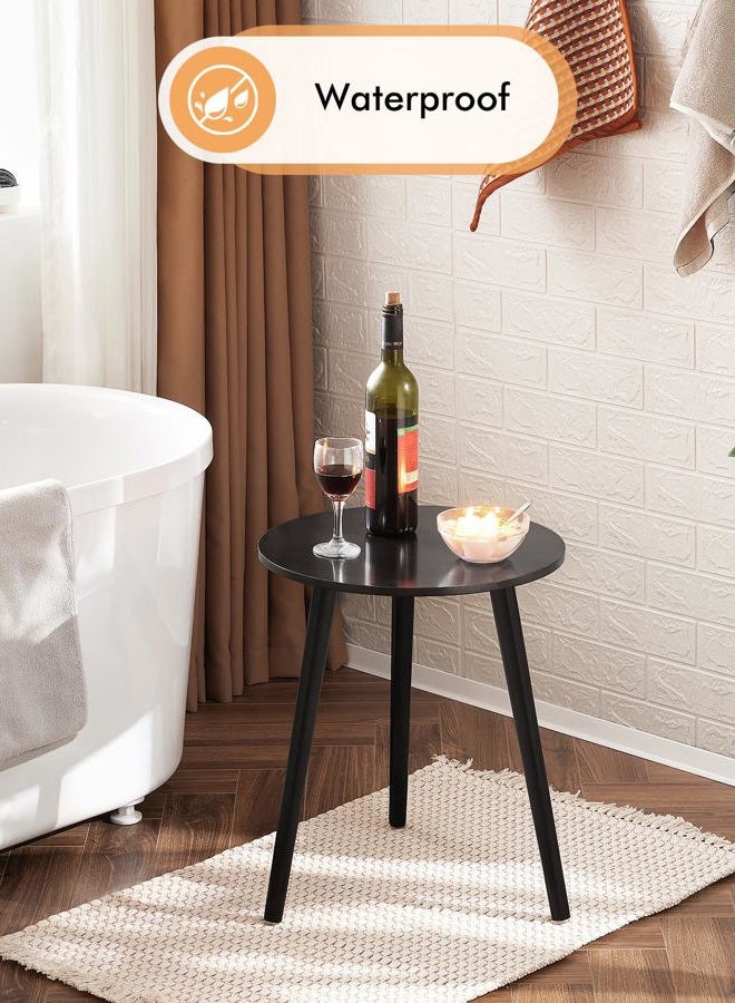 Apicizon Black Round Side Table, Black End Table for Small Spaces, Simple Nightstand for Living Room, Bedroom, Bedside Table Nursery Table with Black Wood Legs, 16.5 x 20.5 Inches - Image 4
