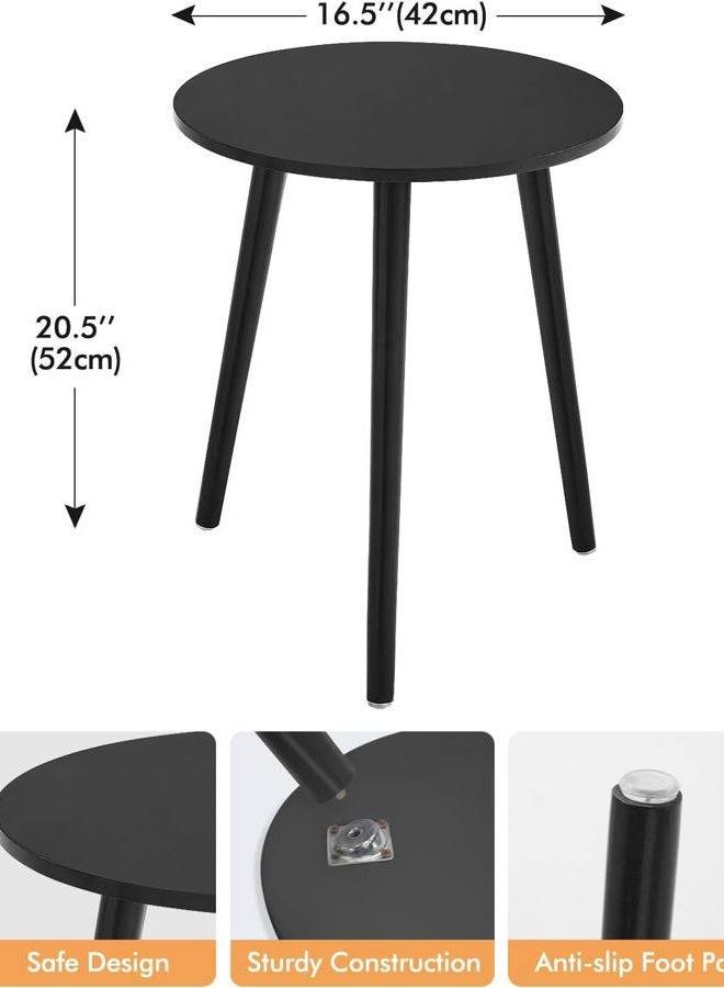 Apicizon Black Round Side Table, Black End Table for Small Spaces, Simple Nightstand for Living Room, Bedroom, Bedside Table Nursery Table with Black Wood Legs, 16.5 x 20.5 Inches - Image 5