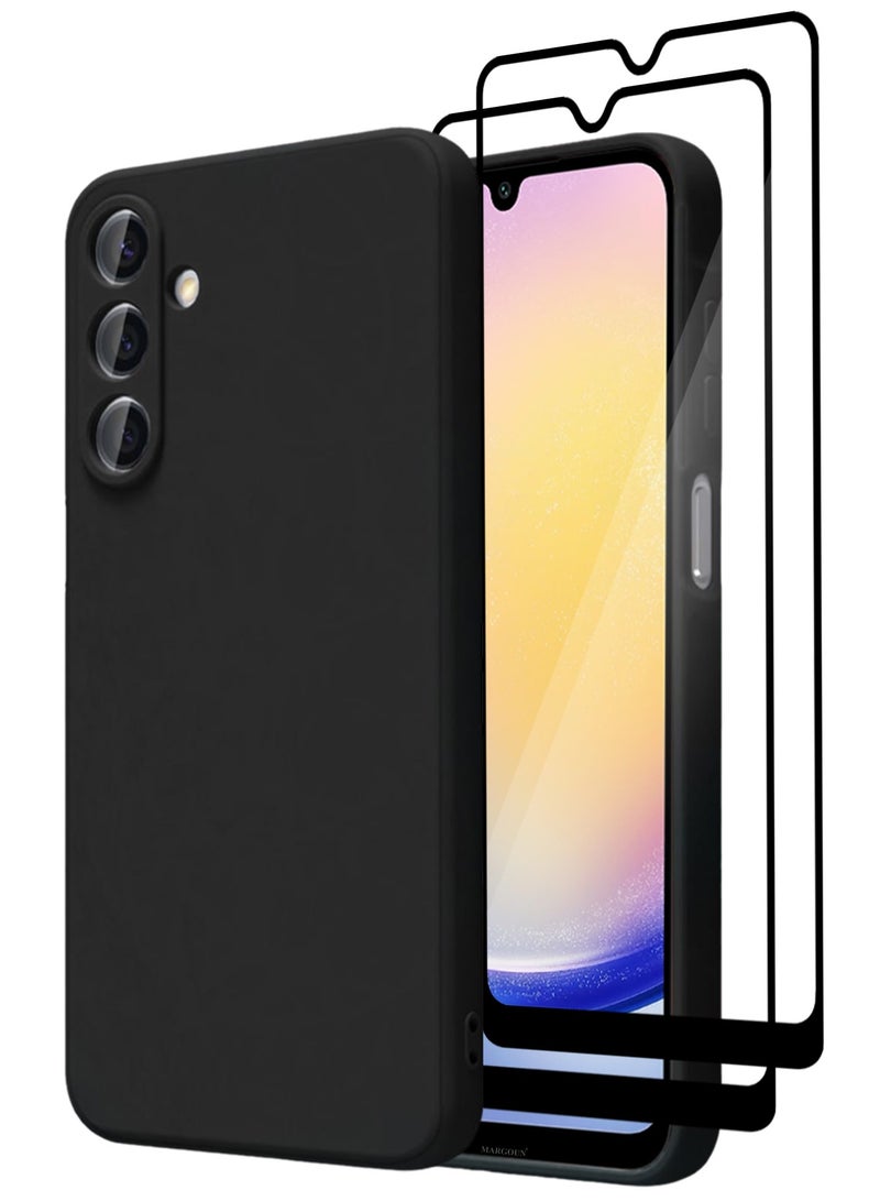 CATANES 3Packs Liquid Silicone Case for Samsung Galaxy A25 Protective Phone Case with Soft Anti-Scratch Microfiber Lining Utra Slim Drop Protection Phone Cover with Two 3D Screen Protectors - Black - Image 1