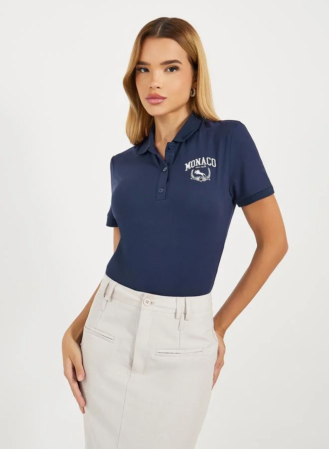 Styli Embroidery Detail Polo Neck Knit Bodysuit
