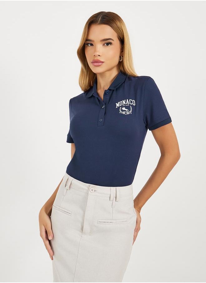Styli Embroidery Detail Polo Neck Knit Bodysuit  - Image 3