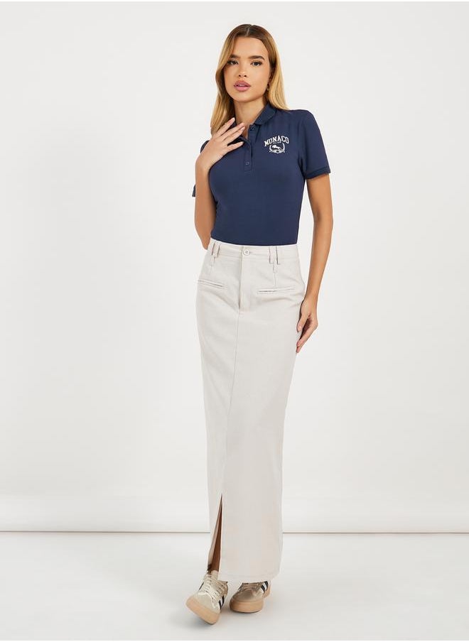 Styli Embroidery Detail Polo Neck Knit Bodysuit  - Image 2