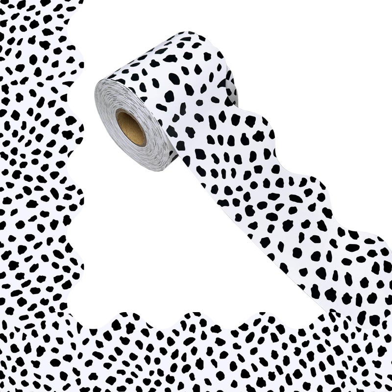 YCDMLJC Bulletin Board Borders Black and White Dot,Suitable for Poster Boards,Whiteboard,Wall Decoration,Scalloped Wavy Rolled Trim Classroom Back to School Decor(Wavy Black Dot) - Image 1