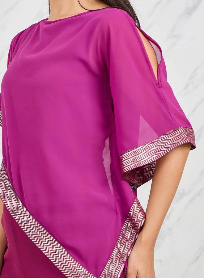 Styli Lace Trim Asymmetric Hem Cape Overlay Wide Leg Jumpsuit
