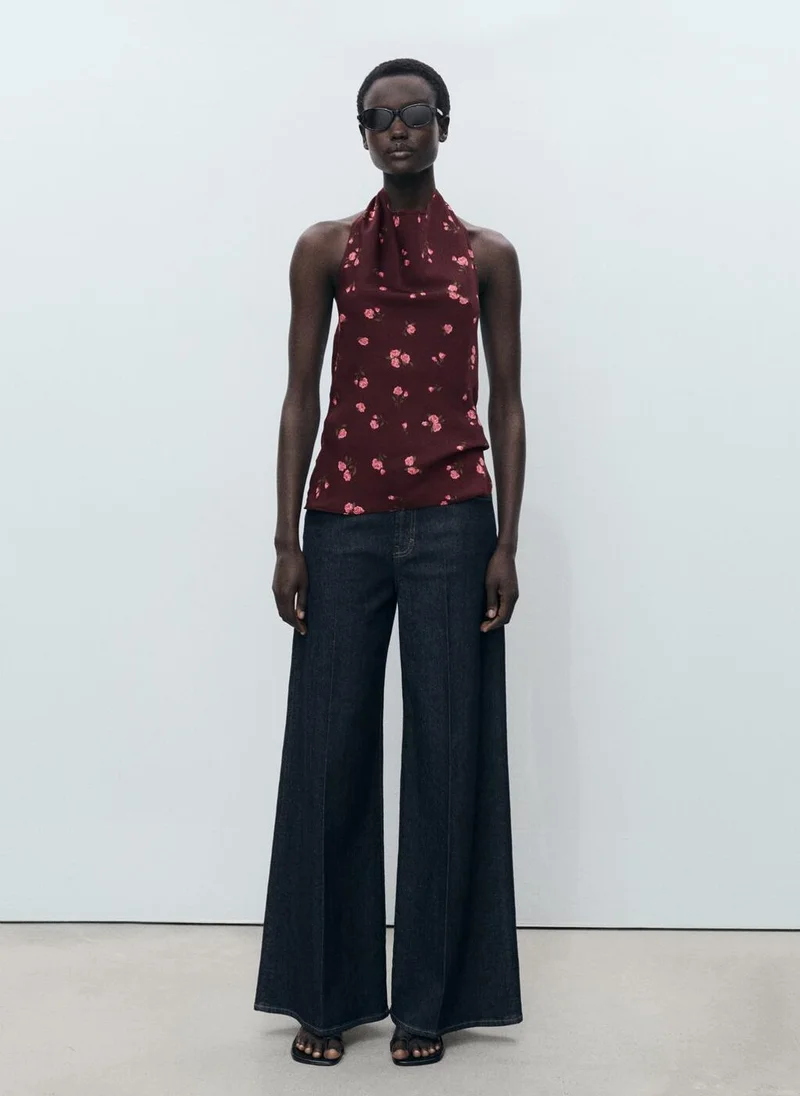 MANGO Floral Draped Top