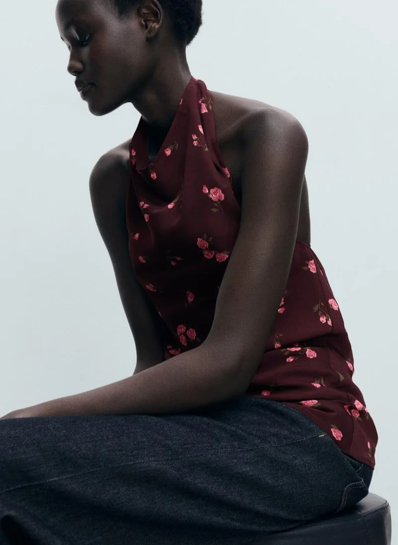MANGO Floral Draped Top
