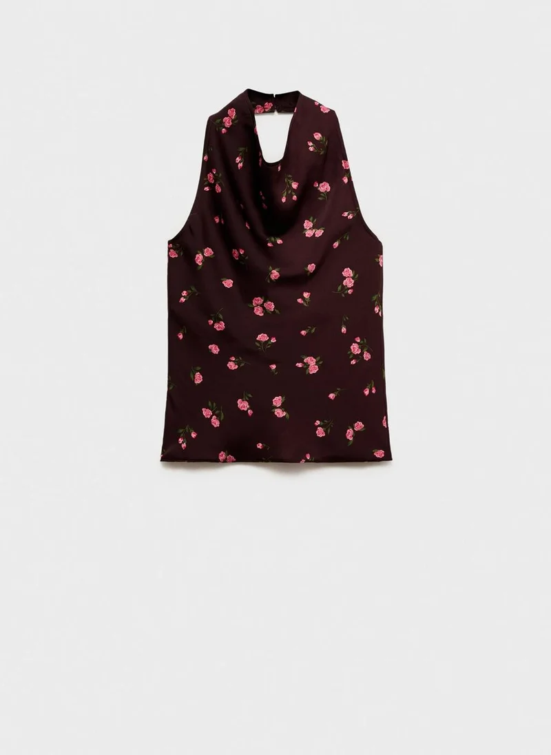 MANGO Floral Draped Top