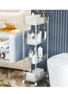 XiuWoo 4 Tier Clear Metal Storage Cart, Slim Rolling Storage Cart, Mobile Organizer Shelf Cart, Slim Storage Shelf, Mobile Narrow Rolling Cart, Home Storage Rack for Home Office with Removable Wheels, Hooks  - Image 3