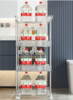 XiuWoo 4 Tier Clear Metal Storage Cart, Slim Rolling Storage Cart, Mobile Organizer Shelf Cart, Slim Storage Shelf, Mobile Narrow Rolling Cart, Home Storage Rack for Home Office with Removable Wheels, Hooks  - Image 4