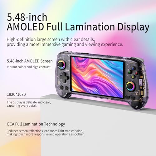 Voacle RG557 Retro Handheld Game Console , 5.48 Inch AMOLED Screen Handheld Emulator Android 14 System Dimensity 8300 Processor Support WiFi 6E Bluetooth 5.3(Transparent Purple) - Image 3