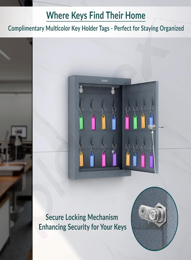 Plantex Key Holder Box/GI Steel Key Cabinet with16 Key Holder for Wall/Lockable Key Storage Box for Home/Hotel/Shops/Office - Wall Mount (Grey) - Image 2