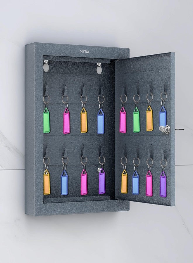 Plantex Key Holder Box/GI Steel Key Cabinet with16 Key Holder for Wall/Lockable Key Storage Box for Home/Hotel/Shops/Office - Wall Mount (Grey) - Image 1