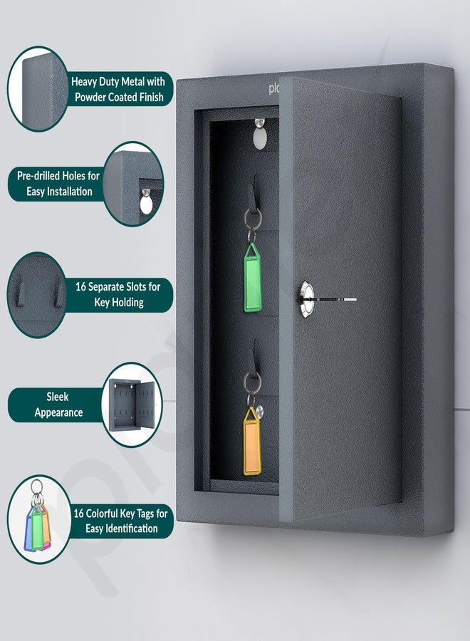 Plantex Key Holder Box/GI Steel Key Cabinet with16 Key Holder for Wall/Lockable Key Storage Box for Home/Hotel/Shops/Office - Wall Mount (Grey) - Image 4