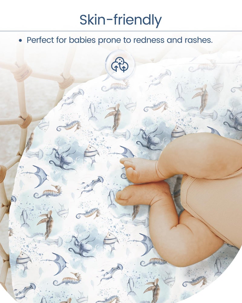 TotBasic Pack and Play Sheets Fitted, Ultra Soft Mini Crib Sheets Boy, Neutral Pack N Play Mattress Sheets Hypoallergenic and Soothing, Premium Jersey Playard Sheets, Safari Animals, 2 Pack - Image 4