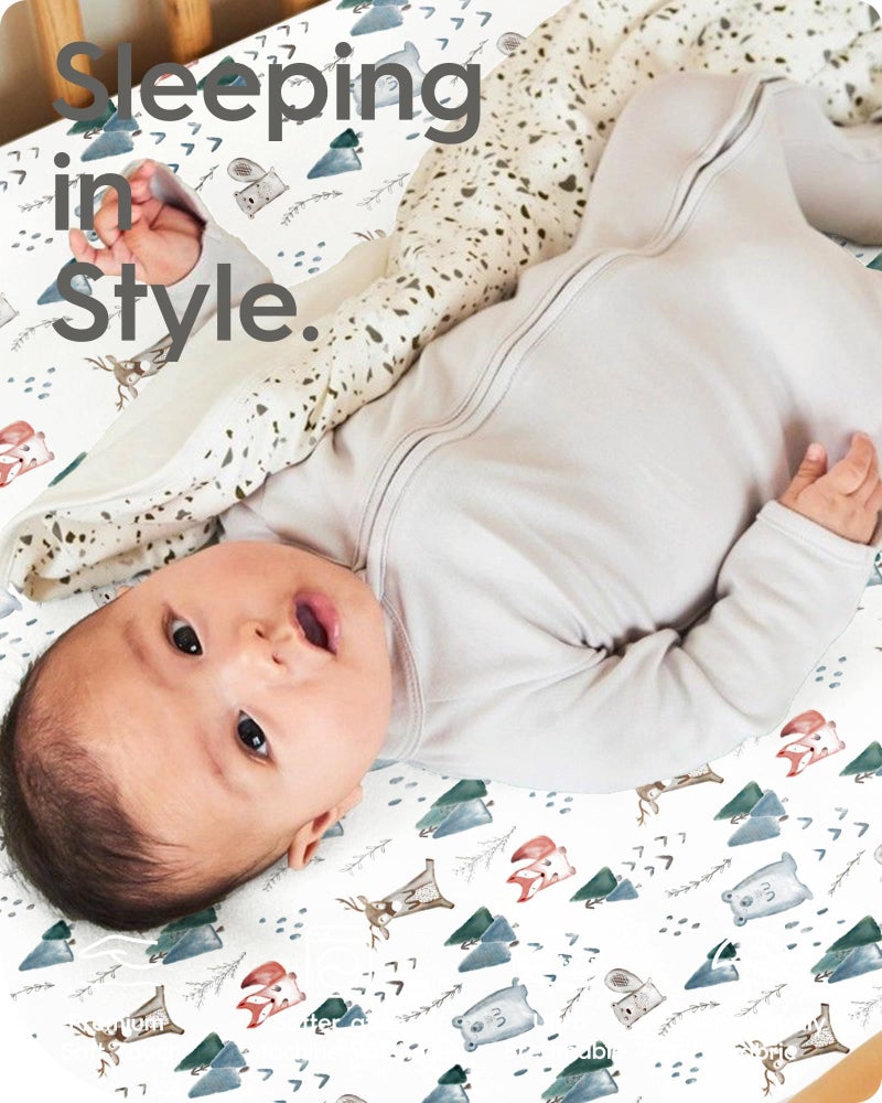 TotBasic Pack and Play Sheets Fitted, Ultra Soft Mini Crib Sheets Boy, Neutral Pack N Play Mattress Sheets Hypoallergenic and Soothing, Premium Jersey Playard Sheets, Safari Animals, 2 Pack - Image 3