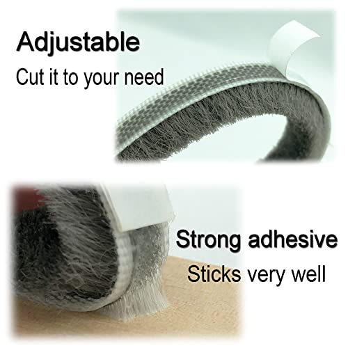Zhilokdor Fuzzy Weatherstripping for Window and Door Frame Side, Pile Self Adhesive Brush Weather Strip Seal Strip Sealer Felt Insulation (16ft x11/32 Backing x 9/16 Brush inch, Grey) - Image 3