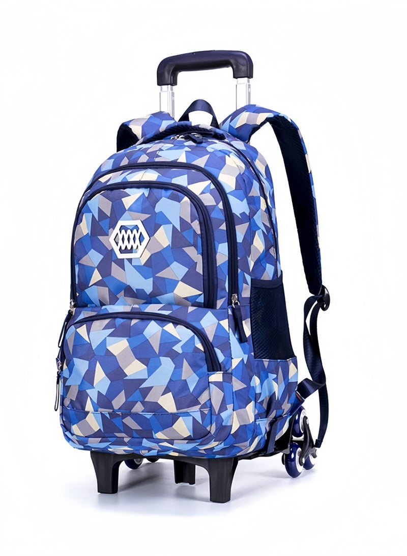 GGEROU School Bags for Children with Wheels Kids Trolley Bag, Backpack for Girls Multi-Compartment Primary and Secondary School Bag Casual Daypack Travel Backpack Student Satchel Blue - Image 1