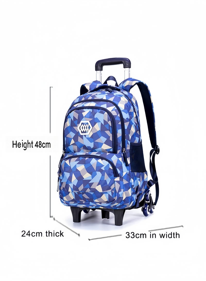 GGEROU School Bags for Children with Wheels Kids Trolley Bag, Backpack for Girls Multi-Compartment Primary and Secondary School Bag Casual Daypack Travel Backpack Student Satchel Blue - Image 2