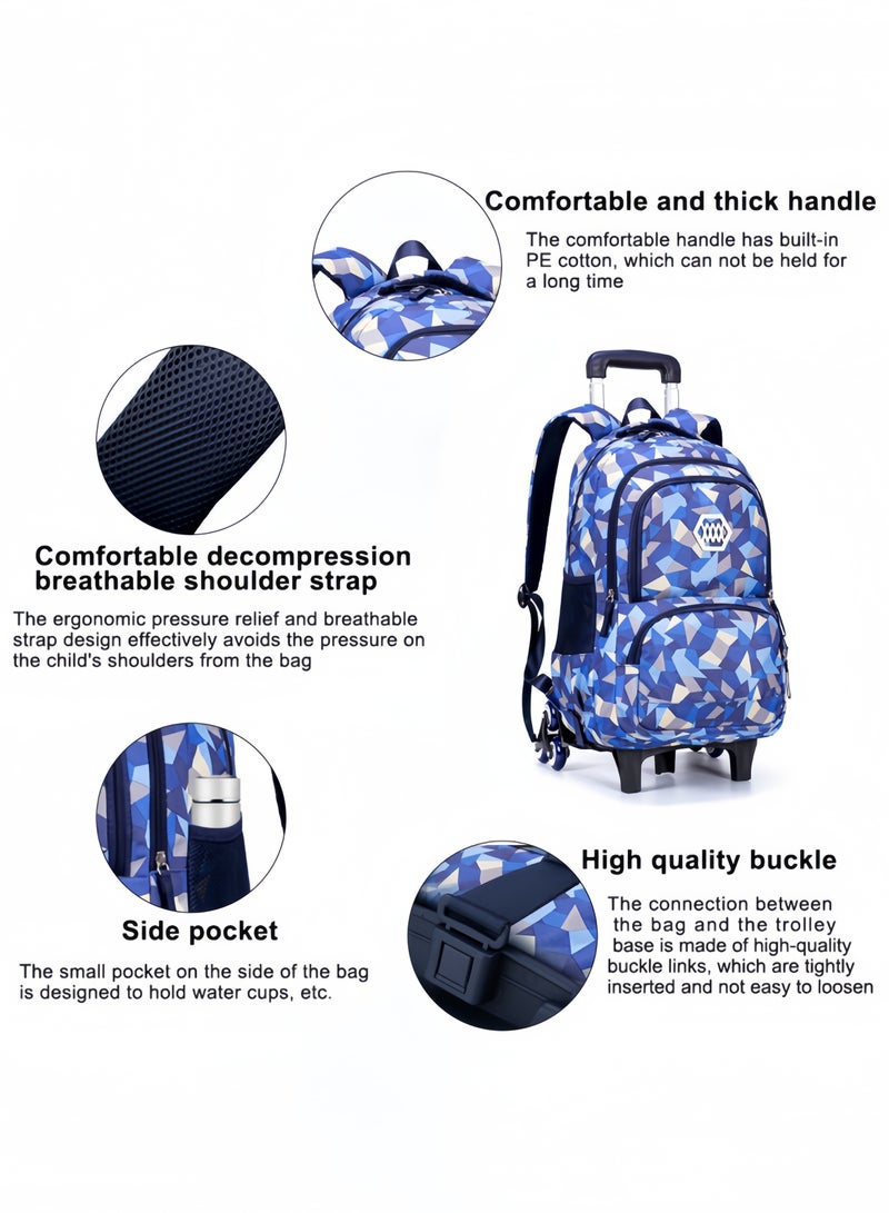 GGEROU School Bags for Children with Wheels Kids Trolley Bag, Backpack for Girls Multi-Compartment Primary and Secondary School Bag Casual Daypack Travel Backpack Student Satchel Blue - Image 4