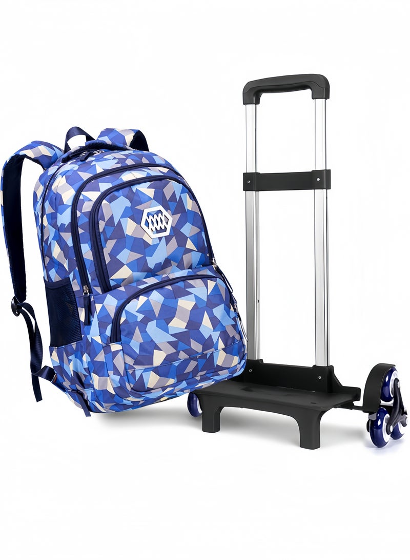 GGEROU School Bags for Children with Wheels Kids Trolley Bag, Backpack for Girls Multi-Compartment Primary and Secondary School Bag Casual Daypack Travel Backpack Student Satchel Blue - Image 5