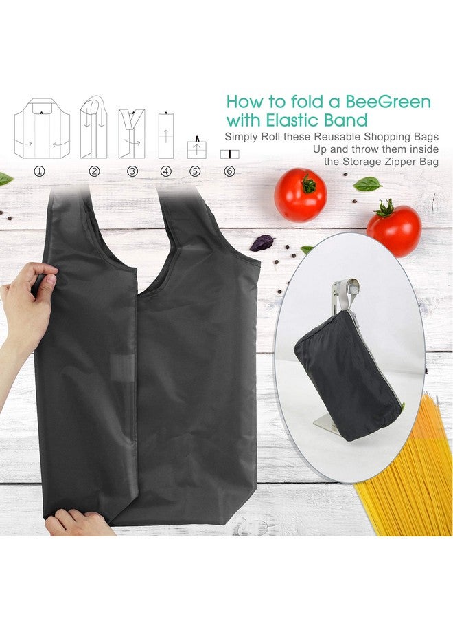 BeeGreen 10 Pack Black Reusable Grocery Bags with Storage Pouch Reusable Shopping Bags Bulk with Elastic Band 50LBS X-Large-Foldable-Washable-Heavy Duty-Waterproof Grocery Tote Bags - Image 3